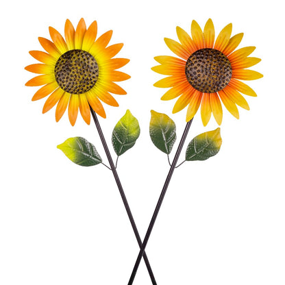 Viveta 2Pack Metal Sunflower Wind Spinner Outdoor,Kinetic Decorative Wind Sculpture wtih Sturdy Stake,Pinwheels for Yard and Garden