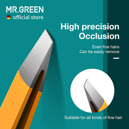 MR.GREEN Eyebrows Tweezers Colorful Beauty Fine Hairs Puller Makeup Tools Stainless Steel Slanted Eye Brow Clips Removal (Orange)