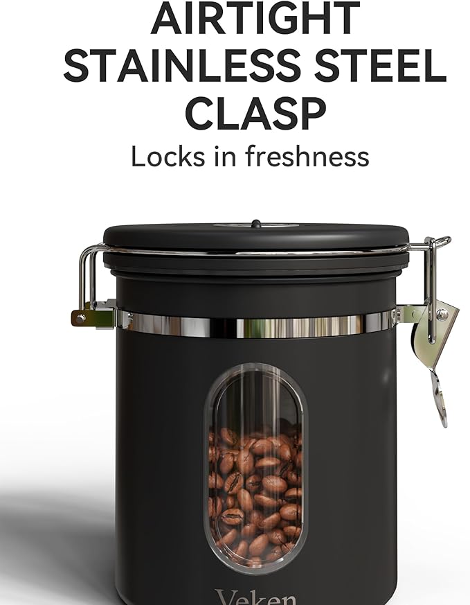 Veken Coffee Canister with Window, Airtight Stainless Steel Kitchen Food