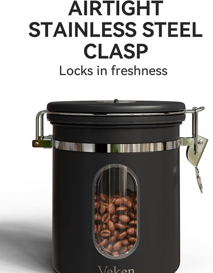 Veken Coffee Canister with Window, Airtight Stainless Steel Kitchen Food
