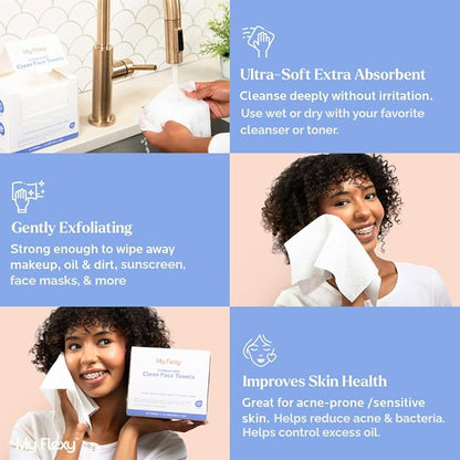 Disposable Face Towels XL for Skin Care & Makeup Removal – 100% Biodegradable