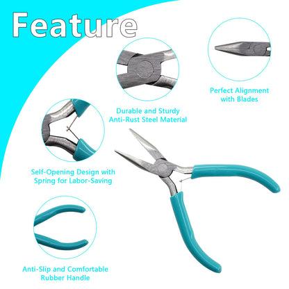 6Pcs Jewelry Pliers Making Tools Kit for Necklace, Bracelet, Earrings or Repairing, Include Wire Cutters, Nose, Crimping, Bent Nose Pliers, End Nippers for Beading Craft