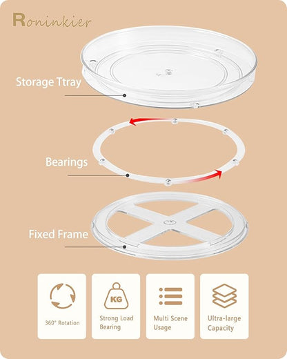 Clear Lazy-Susan Turntable Cabinet-Organizer – 2-Pack 9-Inch Spice Rack Storage for Fridge Refrigerator Pantry