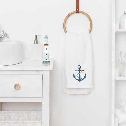 3Pcs Nautical Hand Towels Cotton Embroidered Bathroom Towels Anchor Starfish