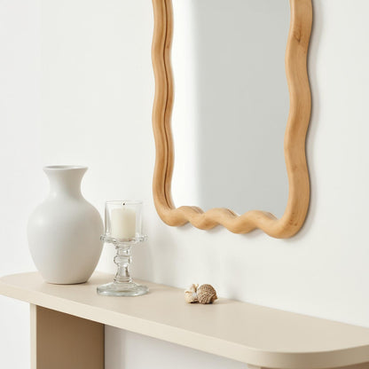 H HOMEWINS Natural Rectangular Mirror for Wall 20x28 Inch Wooden Wavy Bathroom Farmhouse Country Vanity Large Irregular Mirror for Nursery Entryway Living Room
