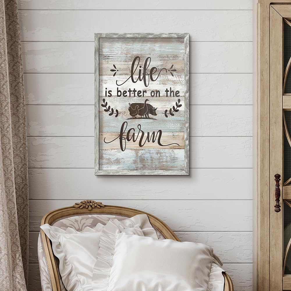 Inspirational Farm Life Wall Art: Framed Motivational Sayings Wooden Prints Positive Rustic Quotes Painting Picture Inspiring Sign Picture Decor for Farmhouse Living Room