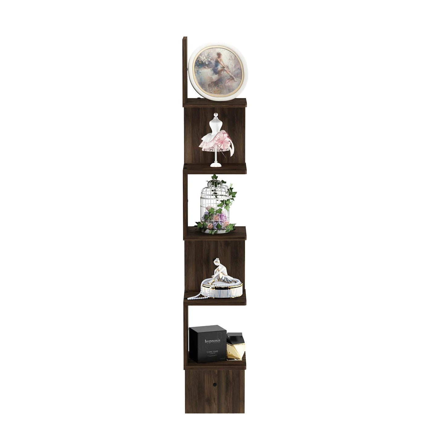 Furinno Rossi 5-Tier Wall Mount Floating Corner Square Shelf, Columbia Walnut