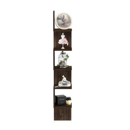 Furinno Rossi 5-Tier Wall Mount Floating Corner Square Shelf, Columbia Walnut