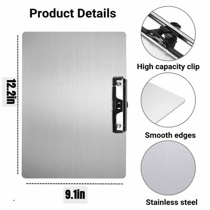 Metal Clipboard with Pen Holder,Letter/A4 Size (8.5x11) Horizontal 304 Stainless Steel Clipboards,Landscape Clip Boards for Office School Supplies(Not to be adsorbed by Magnets)