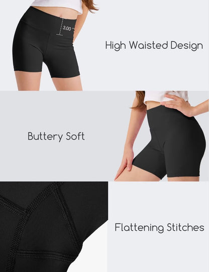 SKIDREAM 3 Pack Girls 4'' High Waisted Black Biker Shorts, Athletic Running Yoga Shorts for Kids Teen
