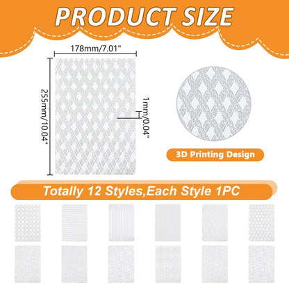 HOBBIESAY 12Pcs Boho Polymer Clay Texture Sheets 7x10 Inch Embossing Mats DIY Tools for Adult Pottery Earrings Jewelry Crafting