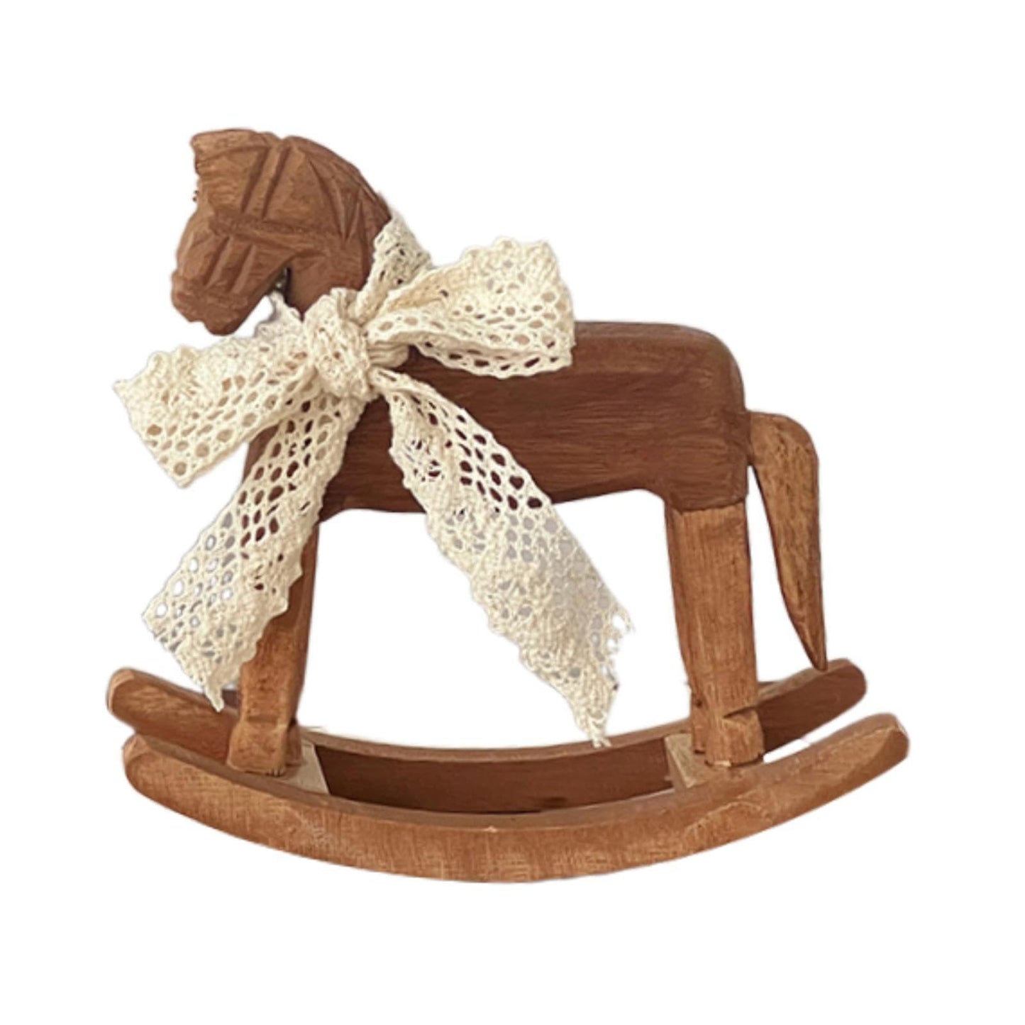 MagiDeal Wooden Horse Figurine Rocking Horse Statue with Ribbon Decorative Unique Collectible Holiday Season Ornament Table Decoration, C Lace Ribbon