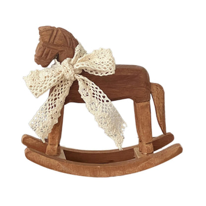 MagiDeal Wooden Horse Figurine Rocking Horse Statue with Ribbon Decorative Unique Collectible Holiday Season Ornament Table Decoration, C Lace Ribbon