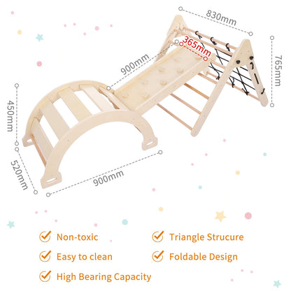 Toddler Indoor Gym Playset, 3-in-1 Wooden Climbing Toys, Triangle Folding Climbing for Climbing & Sliding for Boys and Girls,18M+