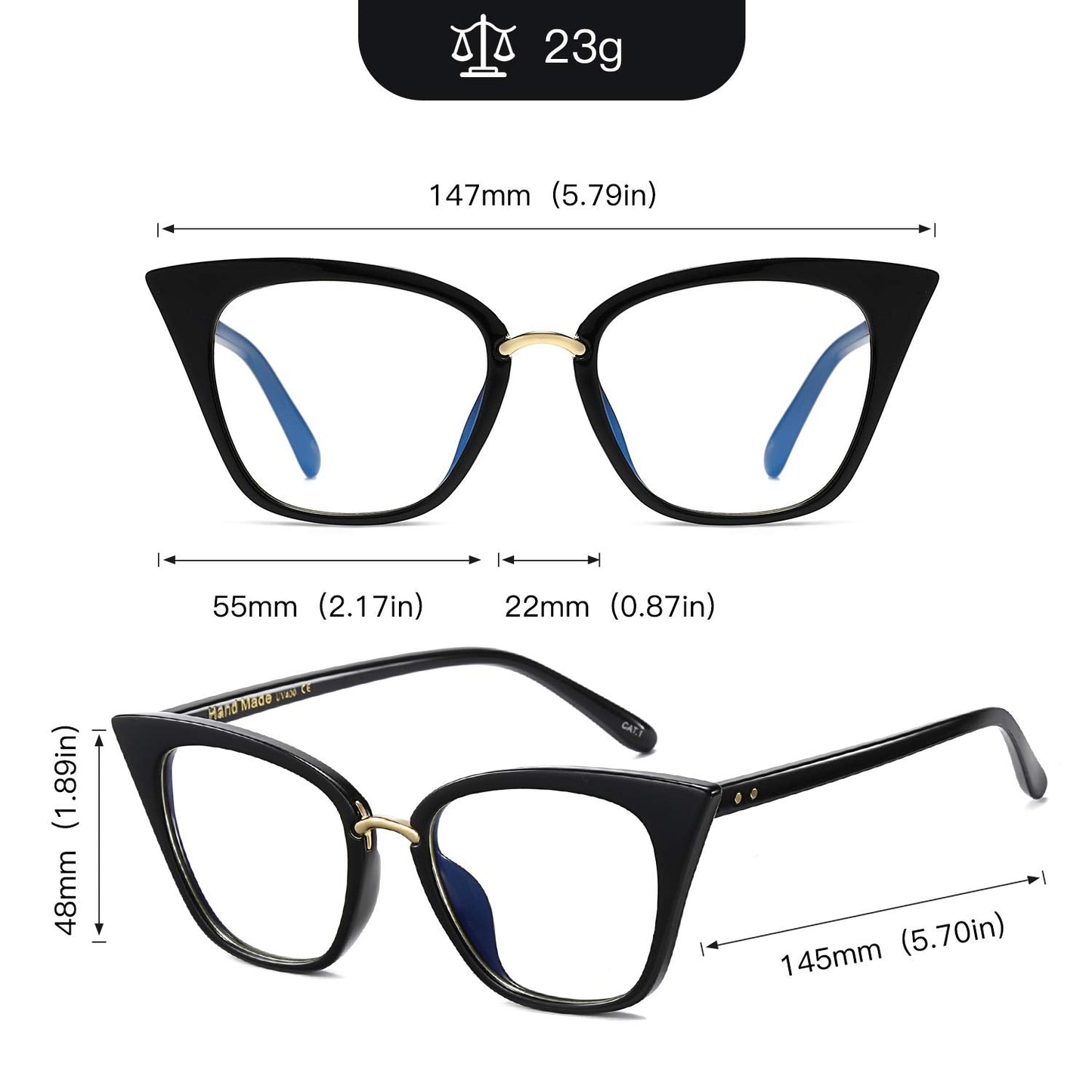 MORESHINE Cute Cateye Blue Light Blocking Glasses For Womens Fashion Computer Clear Eyeglasses Frames Anti Eye Strain (Black+Leopard)