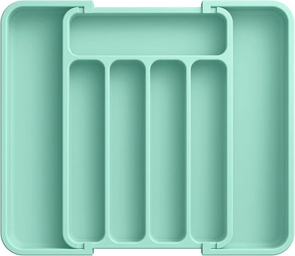 Aujen Silverware Organizer - Expandable Kitchen Drawer Organizer, Adjustable Utensil Organizer, Cutlery Tray for Forks, Knives, Multipurpose Kitchen Organizers and Storage Solution, Green, Medium