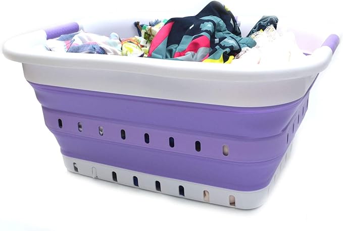 SAMMART 41L Collapsible 3 Handled Plastic Laundry Basket