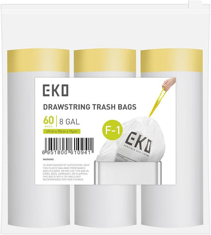 EKO 8 Gallon / 30.3 Liter, Extra-Strong Unscented Garbage Bags, Easy-Dispense