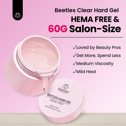Beetles Hema Free Hard Gel for Nails,2.12 oz 9 in 1 Hard Gel for Nail Extension & Strengthening Broken Nail Repair with Flat Brush 100 Pcs Nail Forms UV LED Lamp Cured Salon Nail Technicians Women