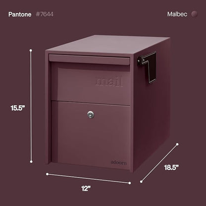 Adoorn Lockable Post Mount Mailboxes for Outside - Large Anti-Theft Locking Mailbox for Packages and Letters - Weatherproof Construction - Durable Steel - 15.5" H x 12" W x 18.5" D - Malbec
