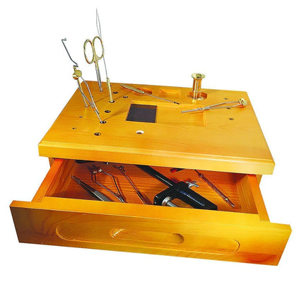 Creative Angler Wooden Fly Tying Station with Super AA Vise, Fly Fishing Tool Organizer Caddy, Materials Tray Holder for Tying Flies