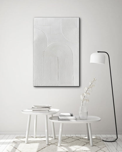 Creespi White Textured Wall Art - Hand Painted Abstract Oil Painting On Canvas 24x36 inch,Modern Minimalist Art Painting for Wall Décor