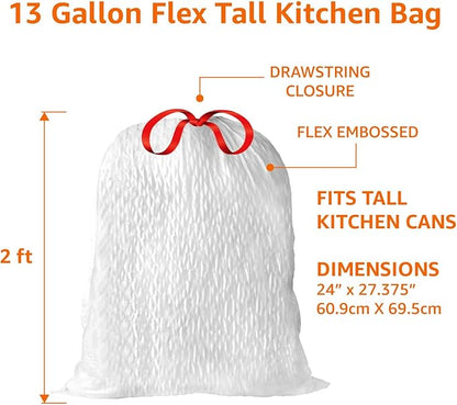 Amazon Basics Ultra-Force Tall Kitchen Drawstring Trash Bags, Classic Clean
