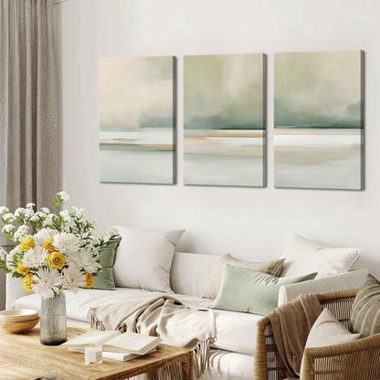3Pcs Sage Green Canvas Wall Art Modern Neutral Abstract Wall Decor Pictures Minimalist Green Tan Posters Prints for Living Room Bedroom Home Decoration, 12x16in