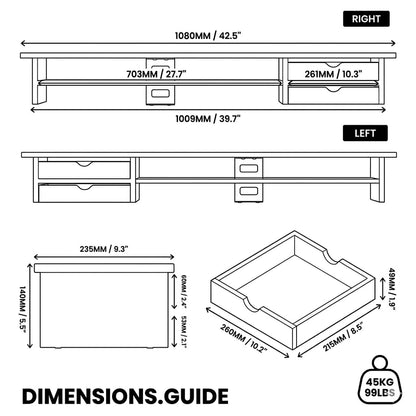 Fenge Dual Monitor Stand with Drawer & Desk Pad Bundle, 42.5 Inch 2-Tier Wood Monitor Riser & 23.6×13.8 Inch Double-Sided Waterproof Mouse Mat for Home Office