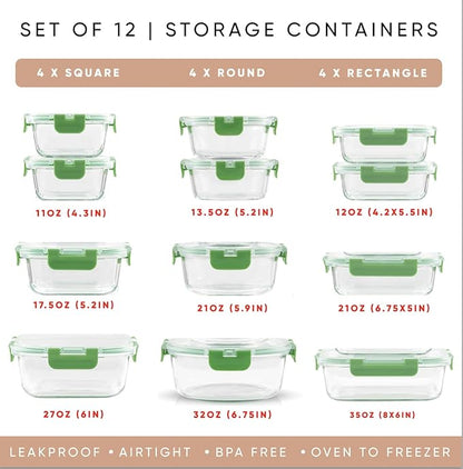JoyJolt 24pc Borosilicate Glass Storage Containers