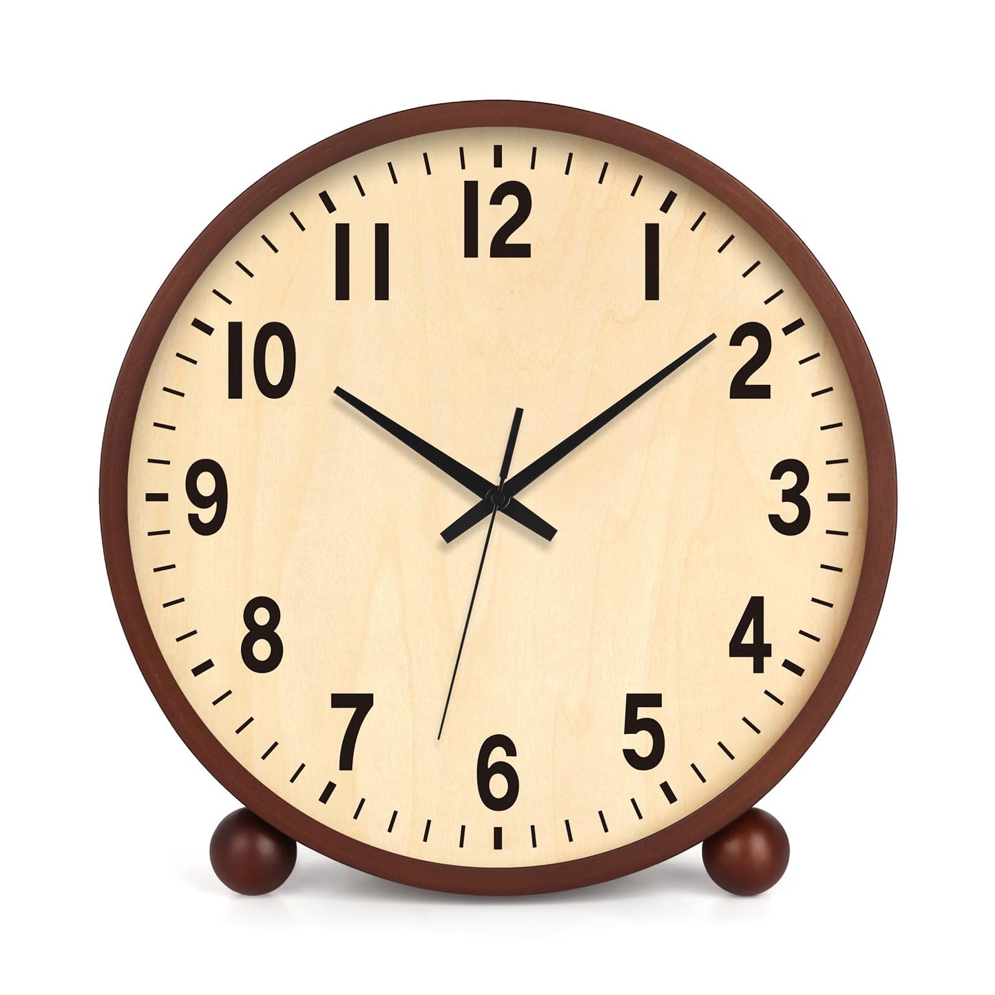 Maxspace Wooden Table Clock,8in Silent Non-Ticking Desk Clock,Battery Operated Desktop Analog Clock for Living Room Bedroom Kitchen Office Classroom Decor (Walnut)
