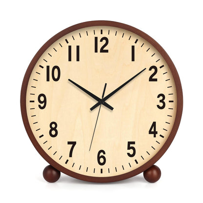 Maxspace Wooden Table Clock,8in Silent Non-Ticking Desk Clock,Battery Operated Desktop Analog Clock for Living Room Bedroom Kitchen Office Classroom Decor (Walnut)