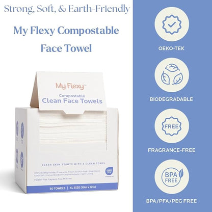 Disposable Face Towels XL for Skin Care & Makeup Removal – 100% Biodegradable
