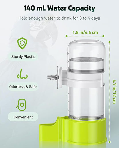 Pawfly 2 Pcs Bird Water Dispenser, Automatic Bird Water Feeder, Plastic Bird Cage Water Dispenser, Green Parrot Waterer for Parakeet Cockatiel Budgie Lovebirds (Not Fit for Food Feeding)