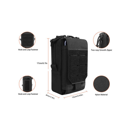 Molle Utility Pouch EDC Cell Phone Pouch for Vests, Tactical Waist Bag for Men Gadget Organizer Pack Purse Mobile Phone Case Hunting Compact Bag U.S.A Patch Carabiner Included, Black