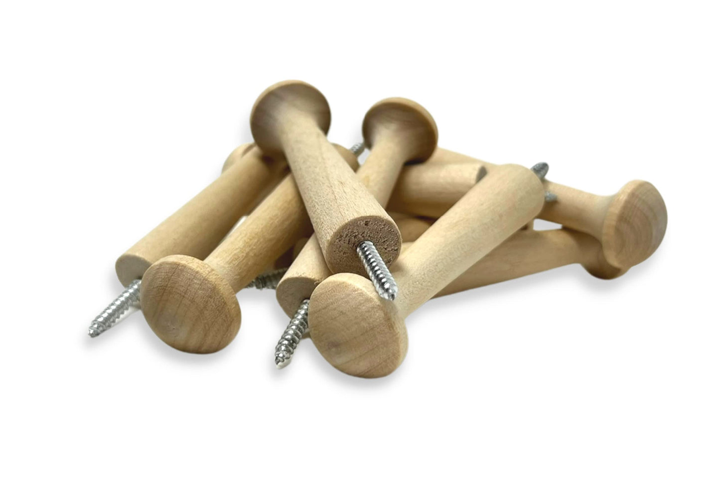 Screw-On Shaker Pegs Birch Hardwood - 2.9-Inch Wood Length Plus Hangerbolt - 10-Pack