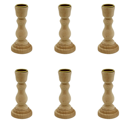 Creative Hobbies 4 Inch Tall Unfinished Wooden Candlesticks with Metal Candle Holder Cup Center - Wholesale Pack of 6