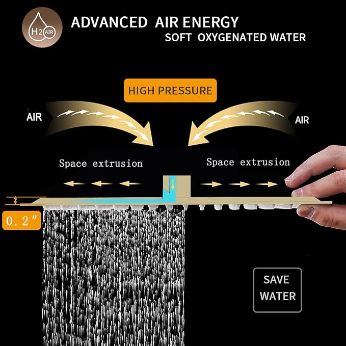 BESy 12 Inch Rain Shower Head, 12" Square Rainfall & High Pressure Stainless Steel Bath Showerhead, 1/16" Ultra Thin, Waterfall Full Body Coverage with Silicone Nozzle, Brushed Gold