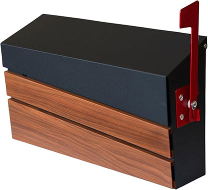Wall-Mount Mailbox, Wood-Grain Metal Panel, Rust Resistant Large Capacity House Mailbox, Modern Drop Mailboxes for Outside, Metal Post Box with Flag (No Keys Locking)