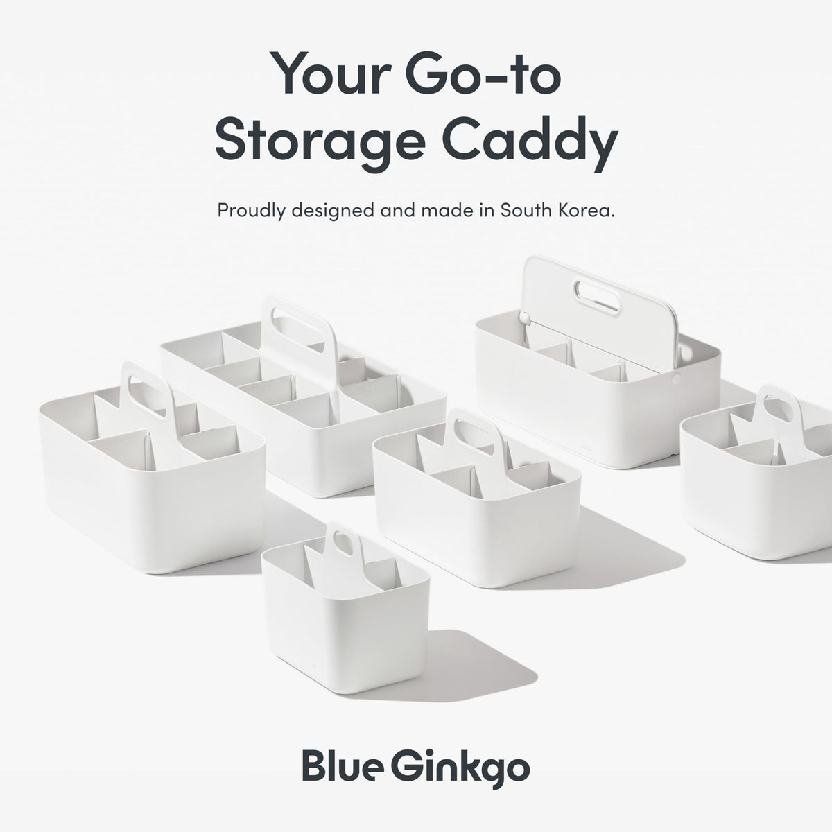 BLUE GINKGO Stackable Organizer Caddy – Korean-Made Portable Tote for Bathroom, Office, Crafts, or School Supplies (Rectangle, Gray)