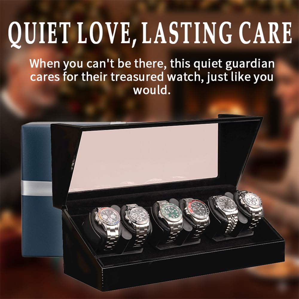 Mineesi Automatic Watch Winder for 6 Watches with Ultra-Quiet Japanese Motor, Dual Power Supply, Acrylic Display Case for Rolex, Automatic Watches - M160 Series
