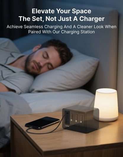 Gitryin 1 Micro USB, 1 Lightning, 4 Type-C Retractable Wall Chargers and 1 Power Strip, Desktop Modular Charging Station