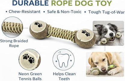 Dog Rope Toy (Pack of 2) with Tennis Balls – Durable Cotton Tug of War Dog Toy for Small, Medium & Large Dogs – Interactive Chew Rope Toy for Aggressive Chewers