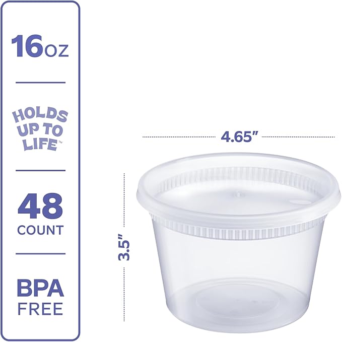 GUSTO [48 Sets 16 oz. Plastic Deli Disposable Food Storage Containers