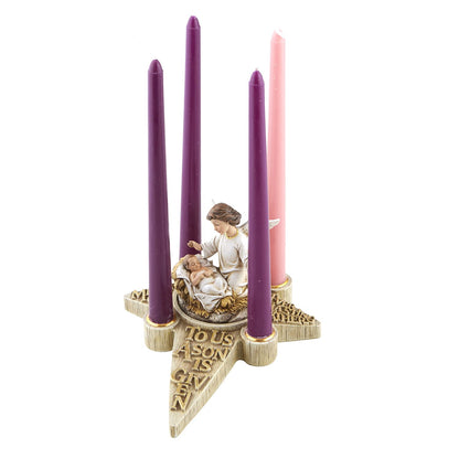 Avalon Gallery Sculpted Resin Advent/Christmas Candle Holder, 7.25" x 9.75", Angel Nativity Wreath
