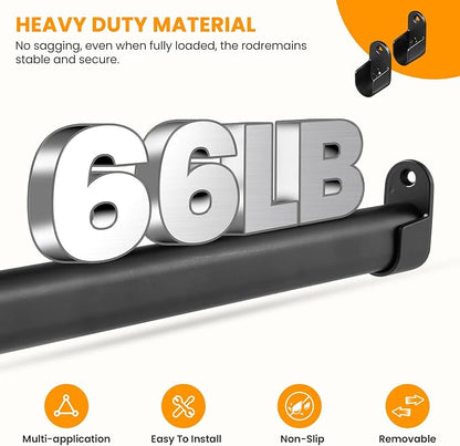 Oval Closet Rod for Hanging Clothes Adjustable Closet Rods 18 to 63 Inch Heavy Duty Black Poles Bar Closet Rod Expandable for Wardrobes Laundry RV