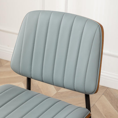 LUNLING Dining Chairs Set of 2,Mid Century Modern Retro Faux Leather Chair with Walnut Bentwood Upholstered Seat Metal Legs Adjustable Foot for Kitchen Dining Room Chairs(Blue)