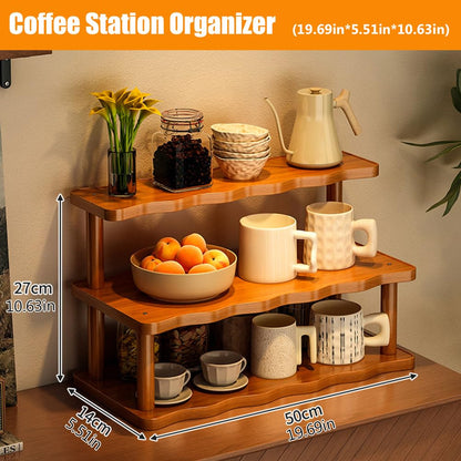 STEHEMO Wooden Mug Holder Countertop, Coffee Station Organizer, Counter Shelf for Tea Coffee Bar Accessories, Matcha Stand, Cup Display, Kitchen Condiment Storage Rack,3tier,19.69IN