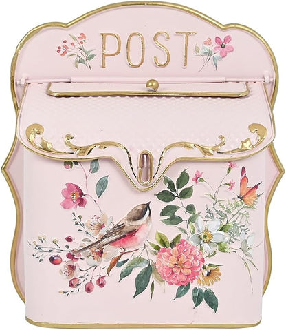 Vintage Wall Mount Mailbox for House Outside Metal Decorative Door Mailbox Antique Style Nostalgic Charm Home Decor Garden Vintage English Cottage for Home Garden House Farmhouse Porch Decor (Pink)
