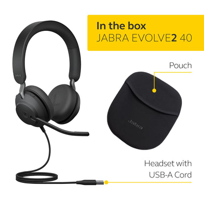 Jabra Evolve2 40 SE Wired Stereo Noise-Cancelling Headset - Features 3-Microphone Call Technology and USB-A Cable - MS Teams Certified, Works with All Other Platforms - Black